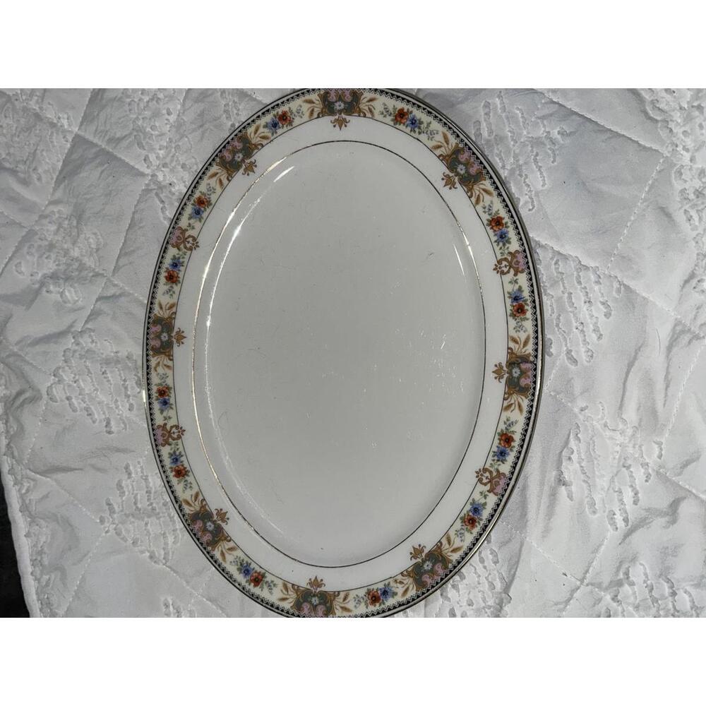 Oval Antique Dinnerware Serving Platter with Floral Border